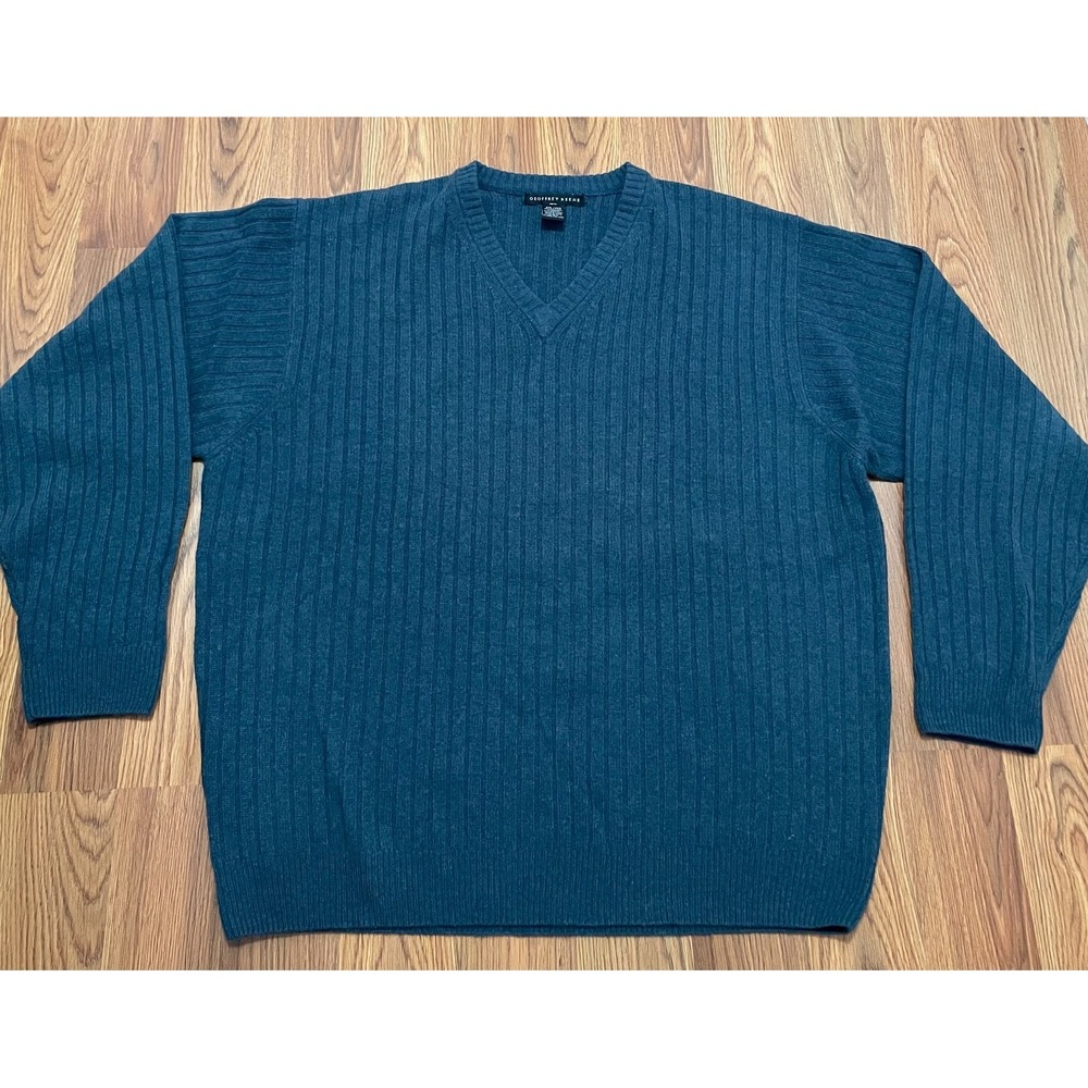 Geoffrey Beene Sweater Mens 2XL V-Neck Ribbed Cashmere Wool Blend Blue